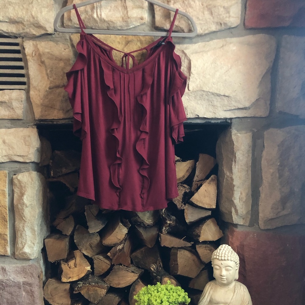 WHBM Ruffle Cold Shoulder Blouse
